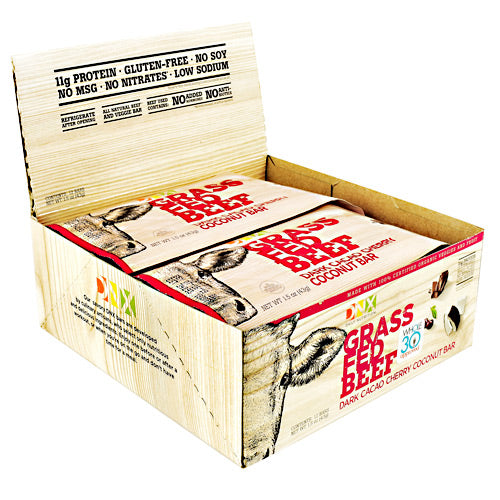 DNX Bars Grass Fed Beef Bar - Dark Cacao Cherry Coconut - 12 Bars - 685239665161