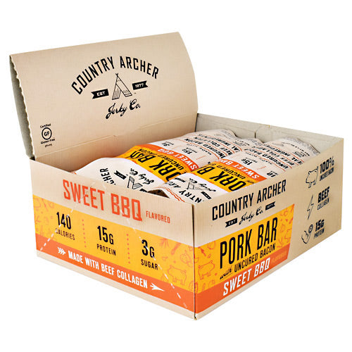 Country Archer Pork Bar with Collagen - Sweet BBQ - 12 Bars - 854837006076